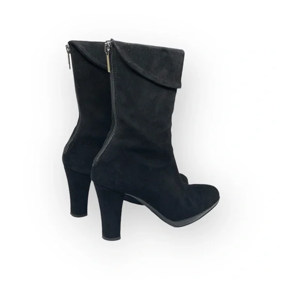 Aquatalia ⌘ Chic Fold Over Back Zip Stack Heeled Boots ⌘ Black Suede ⌘ 6.5M ⌘ - Picture 3 of 16